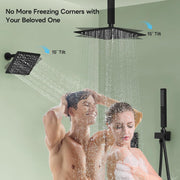 Bostingner 10+6 Inch Dual Shower Head Thermostatic Systems with 2 Function Wand Matte Black - Bostingner