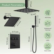 Bostingner 10+6 Inch Dual Shower Head Thermostatic Systems with 2 Function Wand Matte Black - Bostingner