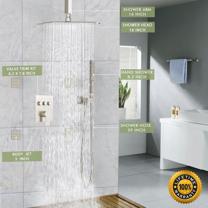 Bostingner 3 Function Shower System Push Button Brushed Nickel 16 Inch