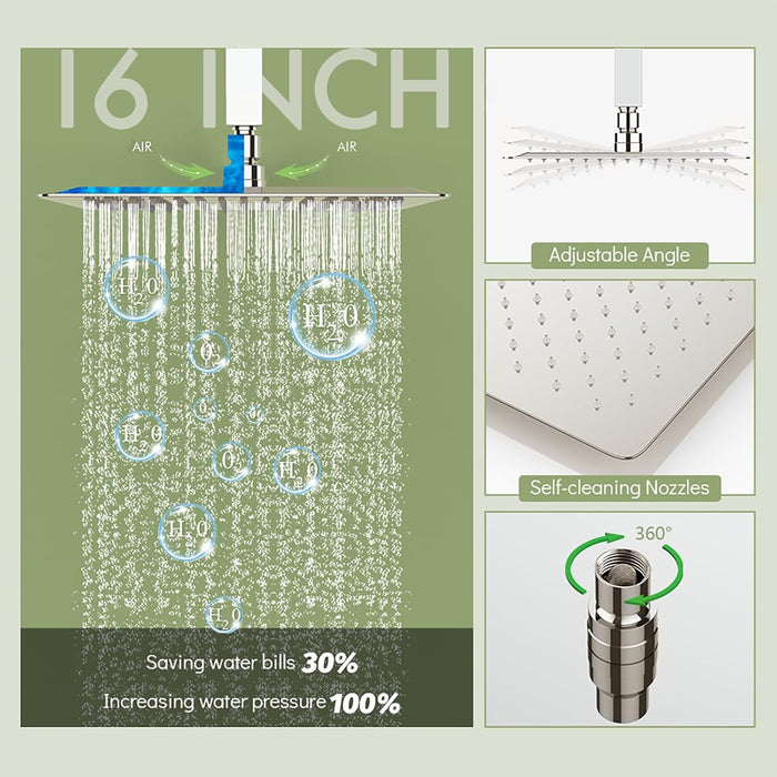 Bostingner 3 Function Shower System Push Button Brushed Nickel 16 Inch