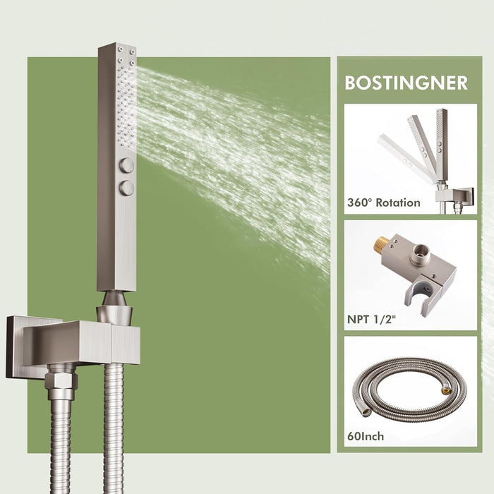 Bostingner 3 Function Shower System Push Button Brushed Nickel 16 Inch