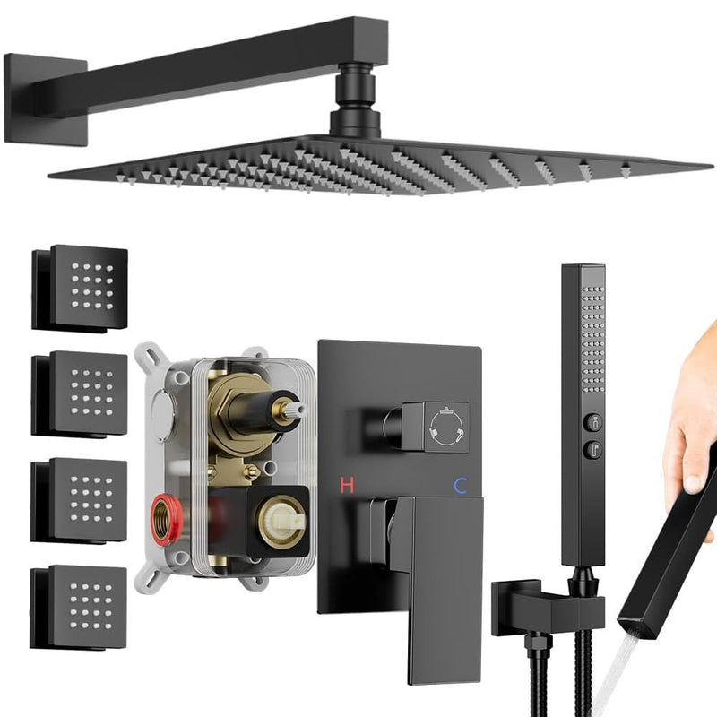 Bostingner Shower System with Body Spray Jets Wall Mounted Black 10 Inch - Bostingner