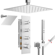 Bostingner 12+6 Inch Dual Shower Head Thermostatic Systems Brushed Nickel (Knob) - Bostingner