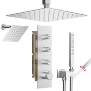 Bostingner 12+6 Inch Dual Shower Head Thermostatic Systems Brushed Nickel (Push Button) - Bostingner