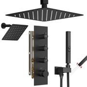 Bostingner 12+6 Inch Dual Shower Head Thermostatic Systems Matte Black (Knob) - Bostingner