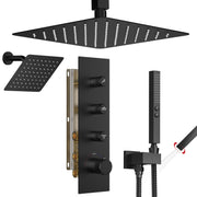 Bostingner 12+6 Inch Dual Shower Head Thermostatic Systems Matte Black (Push Button) - Bostingner