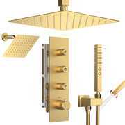 Bostingner 12+6 Inch Dual Shower Head Thermostatic Systems Gold (Push Button) - Bostingner