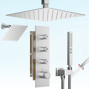 Bostingner 12+6 Inch Dual Shower Head Thermostatic Systems Brushed Nickel (Push Button) - Bostingner