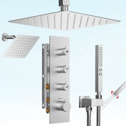 Bostingner 12+6 Inch Dual Shower Head Thermostatic Systems Brushed Nickel (Knob) - Bostingner