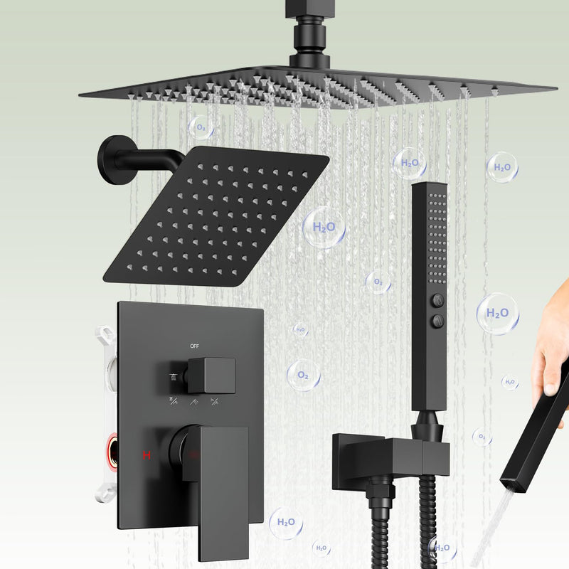 Bostingner 10+6 Inch Dual Shower Head System Matte Black (Five Function) - Bostingner