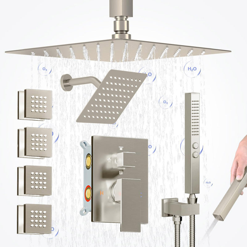 Bostingner Four Function Dual Shower Head System 12+6 Brushed Nickel - Bostingner