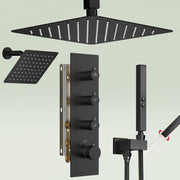 Bostingner 12+6 Inch Dual Shower Head Thermostatic Systems Matte Black (Knob) - Bostingner