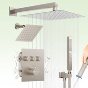Bostingner 12+6 Inch Dual Shower Head Thermostatic Systems with 2 Function Wand Brushed Nickel - Bostingner