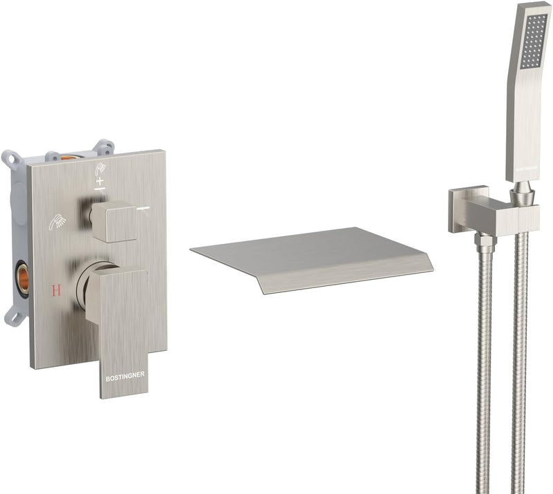 Bostingner Waterfall Bathtub Faucet Set with Sprayer Brushed Nickel - Bostingner
