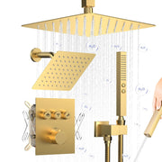 Bostingner 10+6 Inch Dual Shower Head Thermostatic Systems with 2 Function Wand Gold - Bostingner
