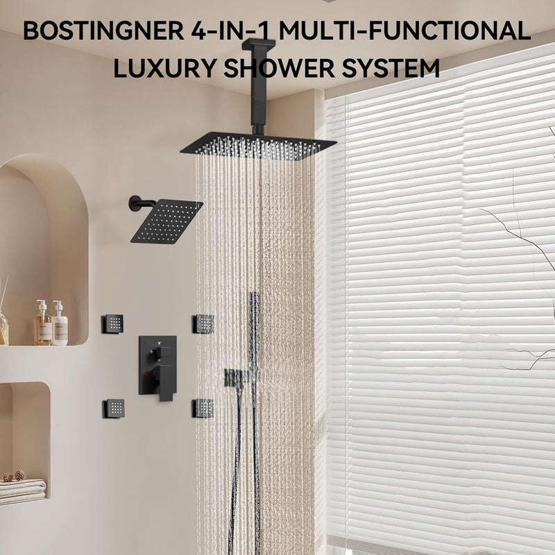 Bostingner Four Function Dual Shower Head System 12+6 Matte Black - Bostingner