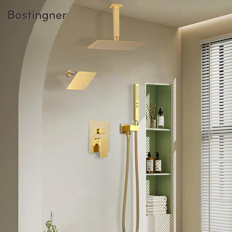 Bostingner 10+6 Inch Dual Shower Head System Gold (Five Function) - Bostingner