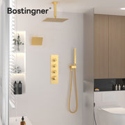 Bostingner 12+6 Inch Dual Shower Head Thermostatic Systems Gold (Knob) - Bostingner