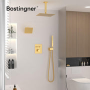 Bostingner 10+6 Inch Dual Shower Head Thermostatic Systems with 2 Function Wand Gold - Bostingner