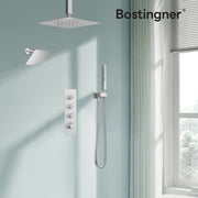 Bostingner 12+6 Inch Dual Shower Head Thermostatic Systems Brushed Nickel (Knob) - Bostingner