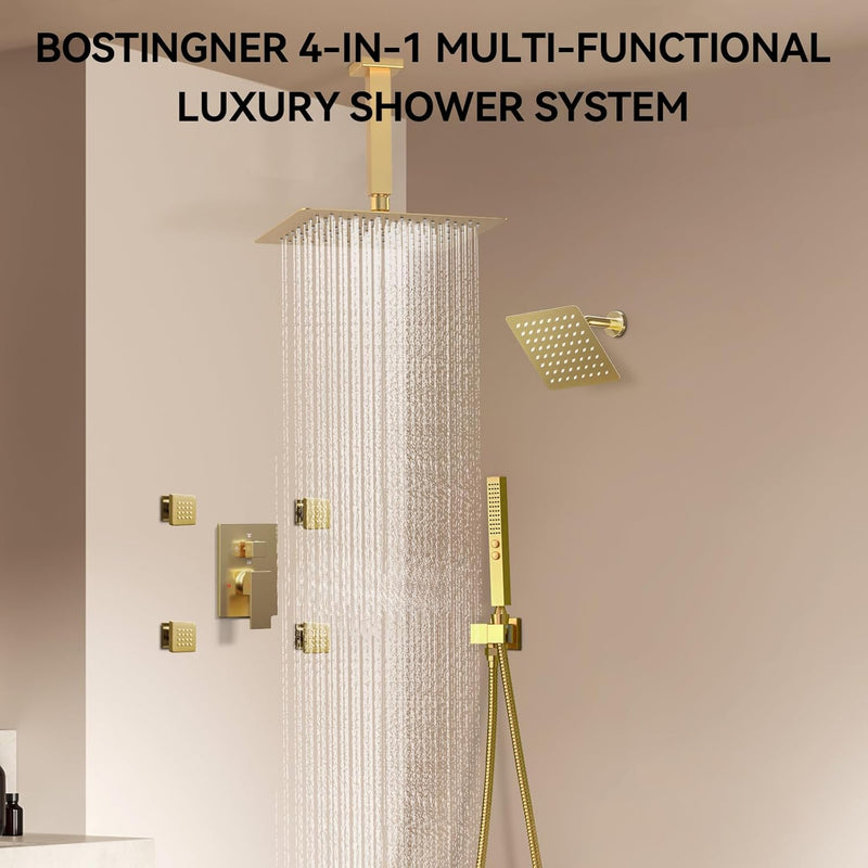 Bostingner Four Function Dual Shower Head System 12+6 Gold - Bostingner