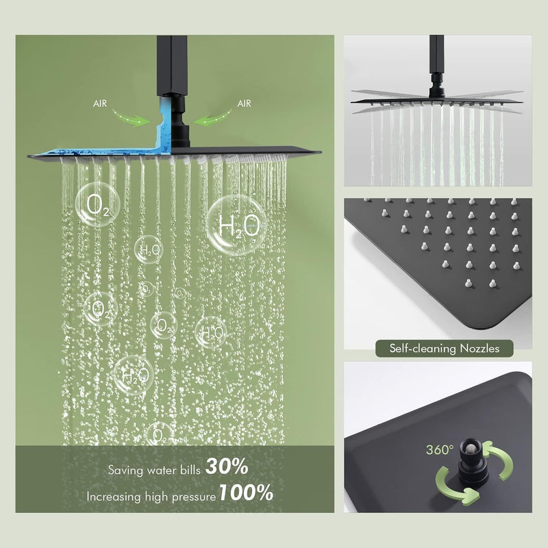 Bostingner Shower System with Body Spray Jets Ceiling Mounted Matte Black 10 Inch - Bostingner
