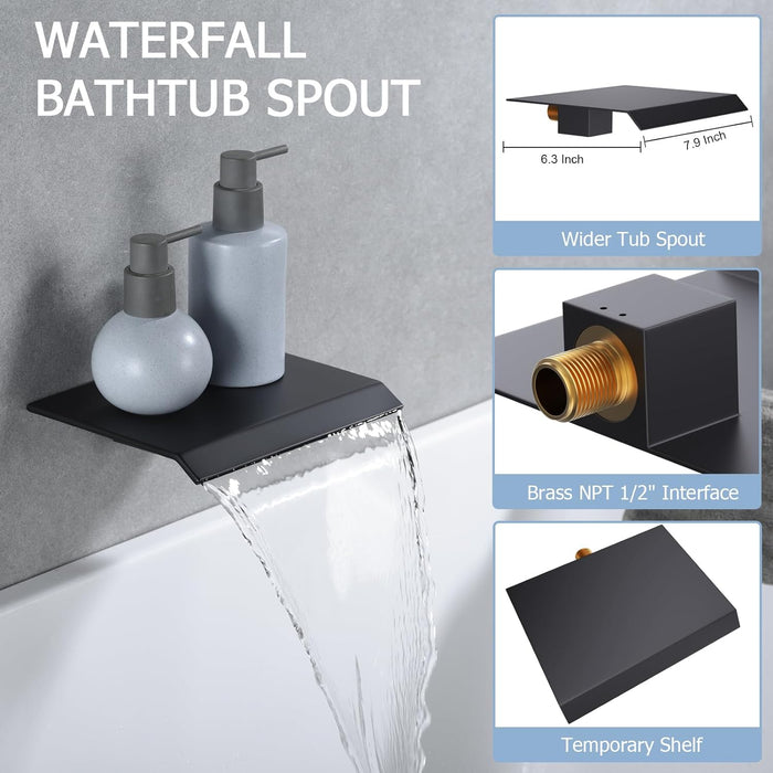 Bostingner Waterfall Bathtub Faucet Set with Sprayer Matte Black