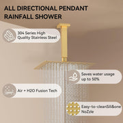 Bostingner Four Function Dual Shower Head System 12+6 Gold - Bostingner