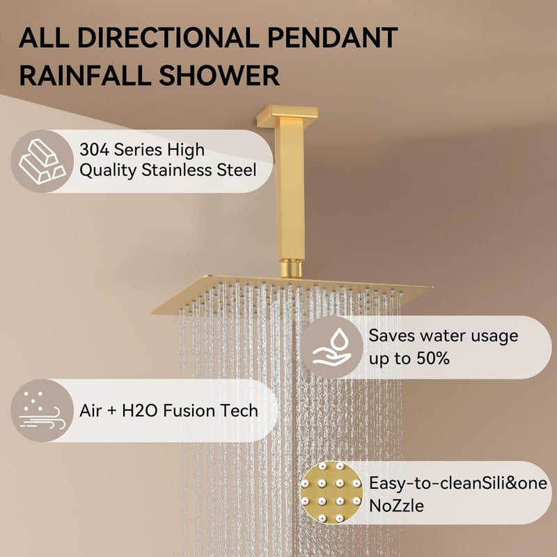 Bostingner Four Function Dual Shower Head System 12+6 Gold - Bostingner