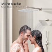 Bostingner 12+6 Inch Dual Shower Head Thermostatic Systems with 2 Function Wand Brushed Nickel - Bostingner