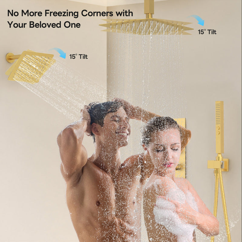 Bostingner 12+6 Inch Dual Shower Head Thermostatic Systems Gold (Knob) - Bostingner