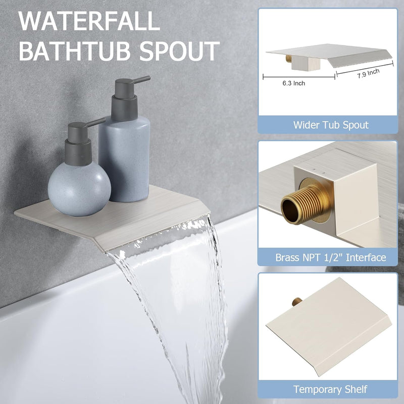 Bostingner Waterfall Bathtub Faucet Set with Sprayer Brushed Nickel - Bostingner