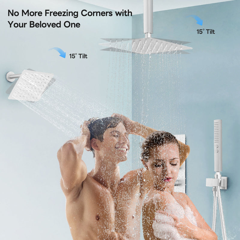 Bostingner 12+6 Inch Dual Shower Head Thermostatic Systems Brushed Nickel (Knob) - Bostingner