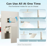 Bostingner 12+6 Inch Dual Shower Head System Brushed Nickel (Five Function) - Bostingner