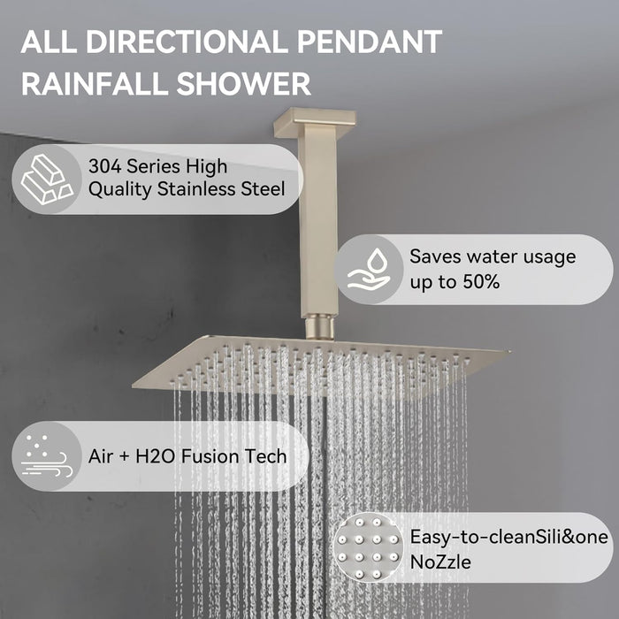 Bostingner Four Function Dual Shower Head System 12+6 Brushed Nickel