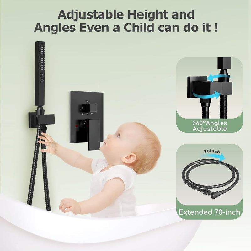 Bostingner 10+6 Inch Dual Shower Head System Matte Black (Five Function) - Bostingner