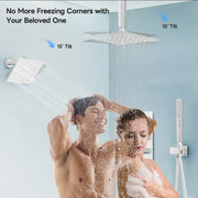 Bostingner 12+6 Inch Dual Shower Head Thermostatic Systems Brushed Nickel (Push Button) - Bostingner