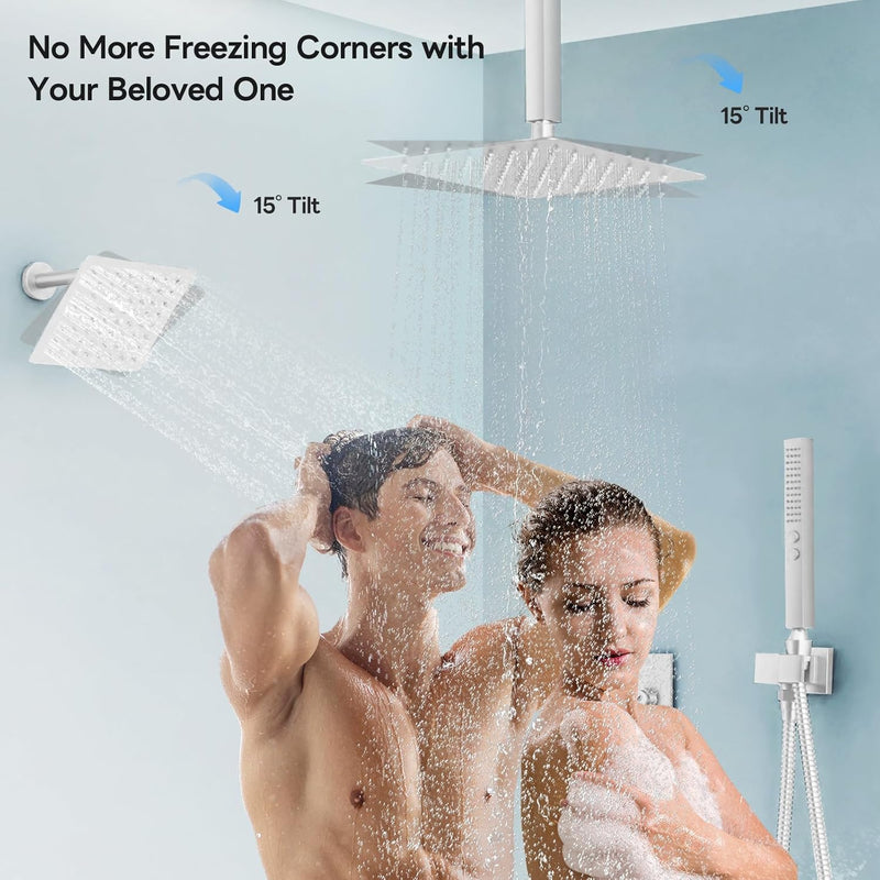 Bostingner 10+6 Inch Dual Shower Head Thermostatic Systems with 2 Function Wand Brushed Nickel - Bostingner