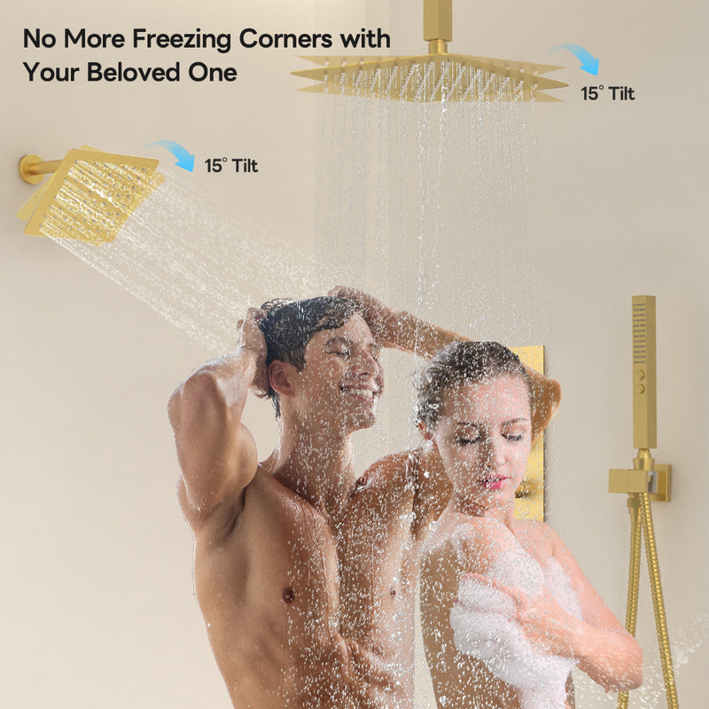 Bostingner 12+6 Inch Dual Shower Head Thermostatic Systems Gold (Push Button) - Bostingner