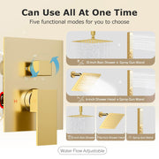 Bostingner 12+6 Inch Dual Shower Head System Gold (Five Function) - Bostingner