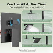 Bostingner 10+6 Inch Dual Shower Head System Matte Black (Five Function) - Bostingner