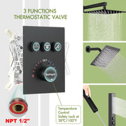Bostingner 12+6 Inch Dual Shower Head Thermostatic Systems with 2 Function Wand Matte Black - Bostingner