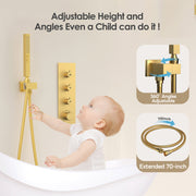 Bostingner 12+6 Inch Dual Shower Head Thermostatic Systems Gold (Knob) - Bostingner