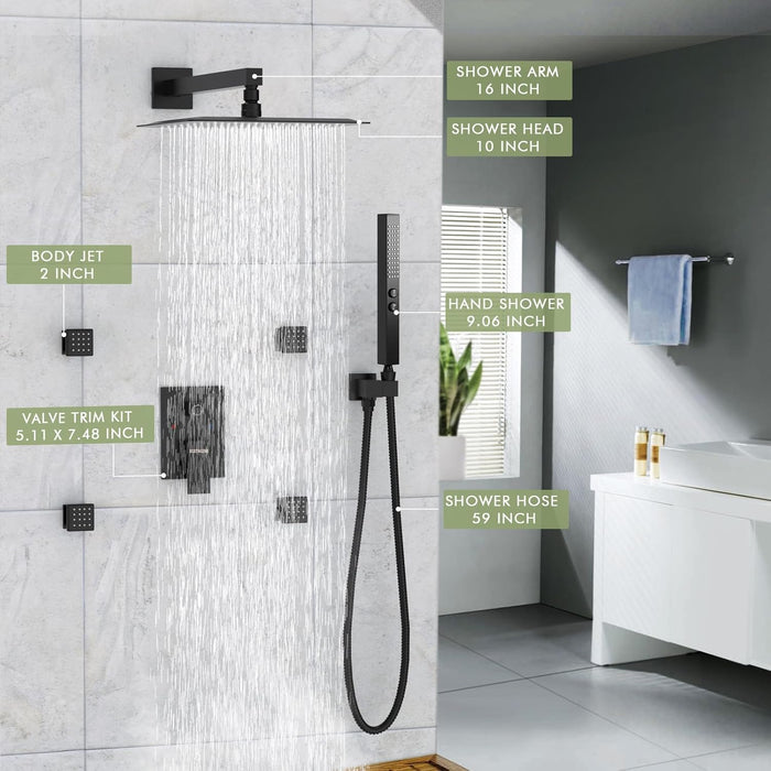 Bostingner Shower System with Body Spray Jets Wall Mounted Black 10 Inch