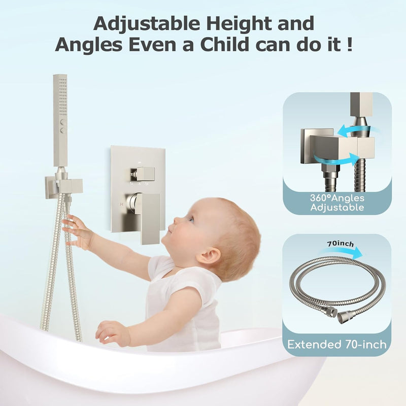 Bostingner 10+6 Inch Dual Shower Head System Brushed Nickel (Five Function) - Bostingner