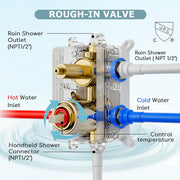 Bostingner 10+6 Inch Dual Shower Head System Brushed Nickel (Five Function) - Bostingner