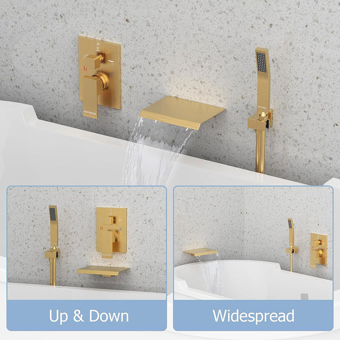 Bostingner Waterfall Bathtub Faucet Set with Sprayer Gold