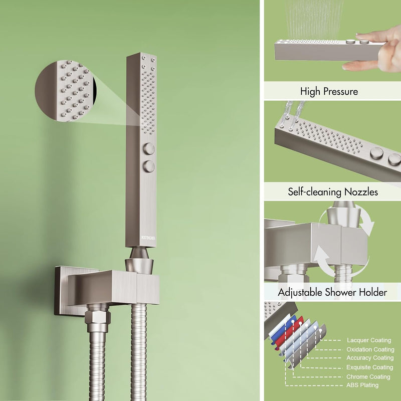 Bostingner 12+8 Inch Dual Shower Head Thermostatic Systems with 2 Function Wand - Bostingner