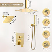 Bostingner 12+6 Inch Dual Shower Head System Gold (Five Function) - Bostingner
