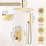 Bostingner 10+6 Inch Dual Shower Head System Gold (Five Function) - Bostingner